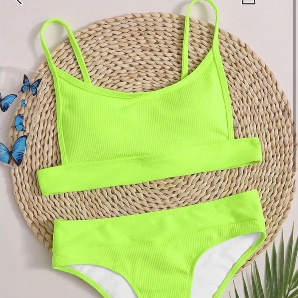 Neon lime ribbed bikini swimsuit
